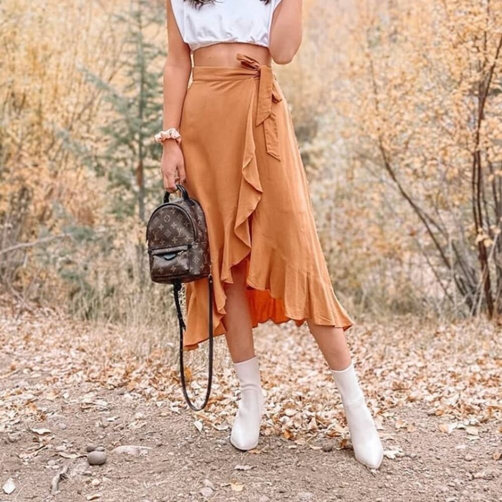 NWT Petal & Pup Tiffy burnt orange ruffle wrap midi skirt US 12